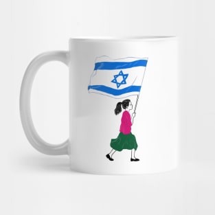 Girl running with big israeli flag Mug